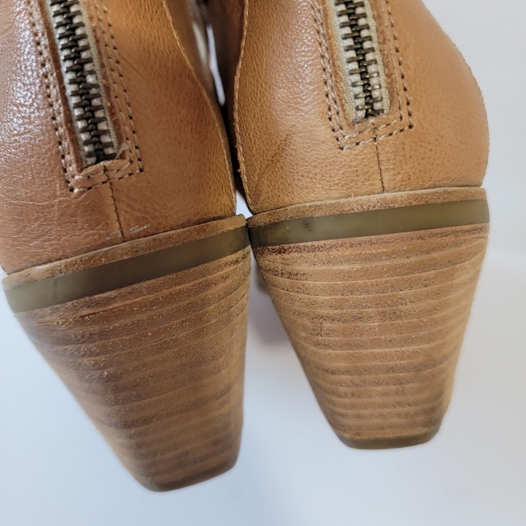 EILEEN FISHER Tan Leather Back Zip Bootie Sz 11 Chunky Block Heel Fall Academia - Picture 4 of 12